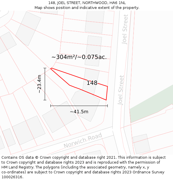 148, JOEL STREET, NORTHWOOD, HA6 1NL: Plot and title map