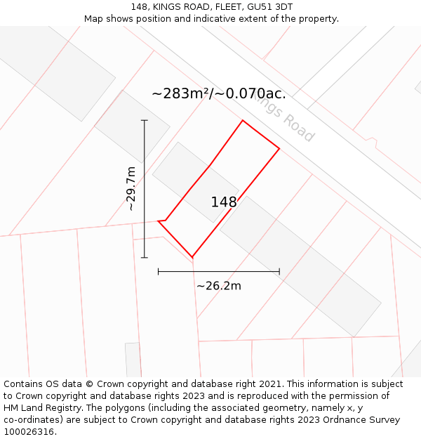 148, KINGS ROAD, FLEET, GU51 3DT: Plot and title map