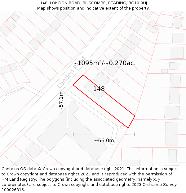 148, LONDON ROAD, RUSCOMBE, READING, RG10 9HJ: Plot and title map