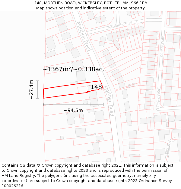 148, MORTHEN ROAD, WICKERSLEY, ROTHERHAM, S66 1EA: Plot and title map