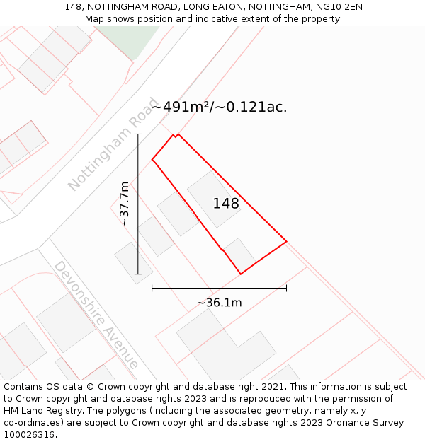 148, NOTTINGHAM ROAD, LONG EATON, NOTTINGHAM, NG10 2EN: Plot and title map