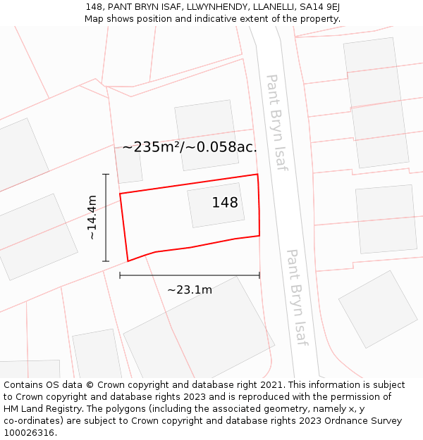 148, PANT BRYN ISAF, LLWYNHENDY, LLANELLI, SA14 9EJ: Plot and title map