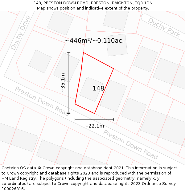 148, PRESTON DOWN ROAD, PRESTON, PAIGNTON, TQ3 1DN: Plot and title map