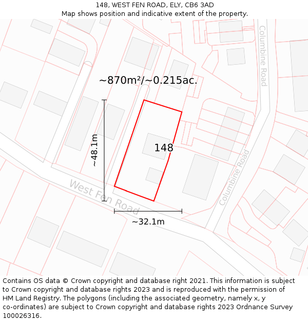 148, WEST FEN ROAD, ELY, CB6 3AD: Plot and title map