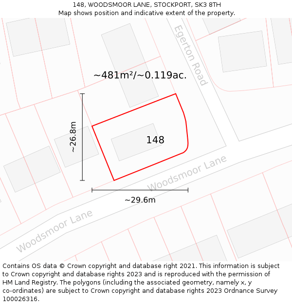 148, WOODSMOOR LANE, STOCKPORT, SK3 8TH: Plot and title map