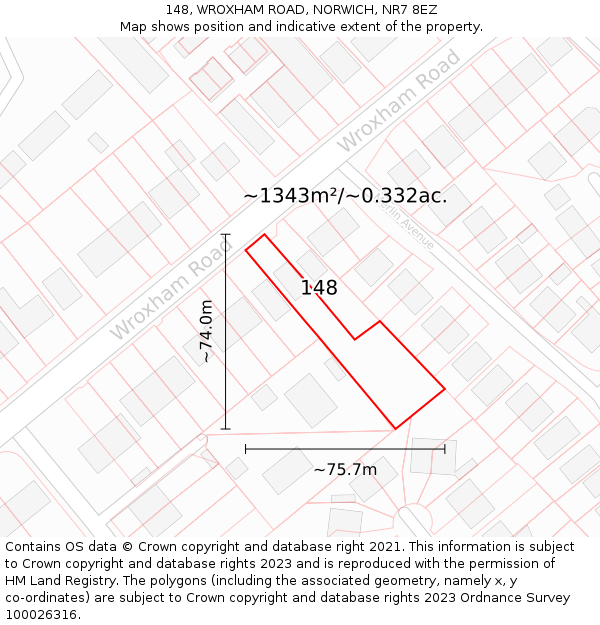 148, WROXHAM ROAD, NORWICH, NR7 8EZ: Plot and title map