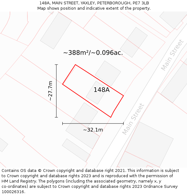 148A, MAIN STREET, YAXLEY, PETERBOROUGH, PE7 3LB: Plot and title map