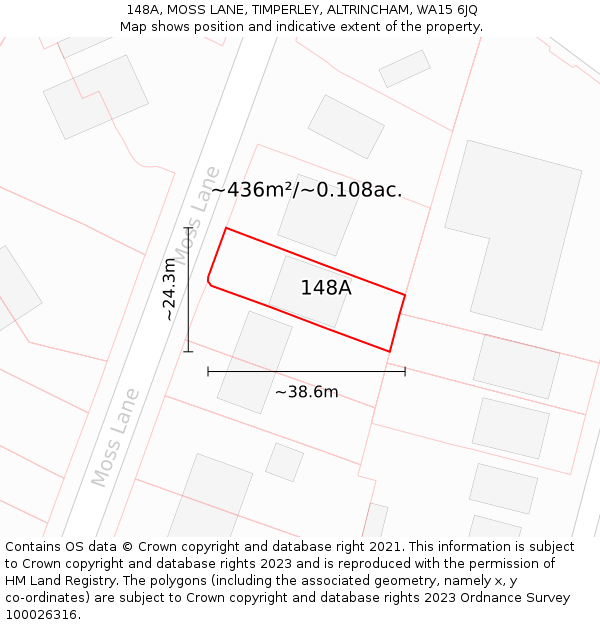 148A, MOSS LANE, TIMPERLEY, ALTRINCHAM, WA15 6JQ: Plot and title map