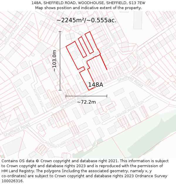 148A, SHEFFIELD ROAD, WOODHOUSE, SHEFFIELD, S13 7EW: Plot and title map