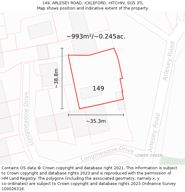 149, ARLESEY ROAD, ICKLEFORD, HITCHIN, SG5 3TL: Plot and title map