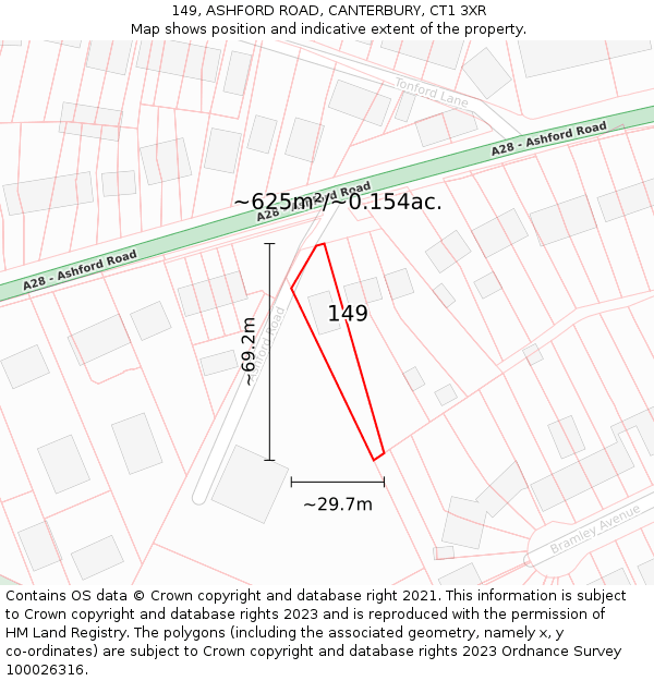 149, ASHFORD ROAD, CANTERBURY, CT1 3XR: Plot and title map