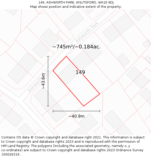 149, ASHWORTH PARK, KNUTSFORD, WA16 9DJ: Plot and title map