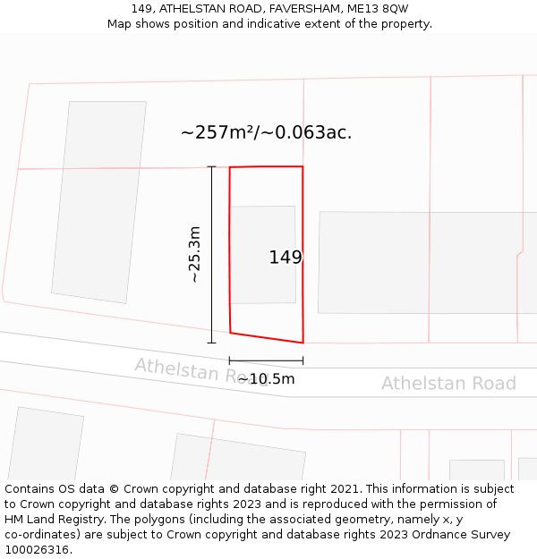 149, ATHELSTAN ROAD, FAVERSHAM, ME13 8QW: Plot and title map