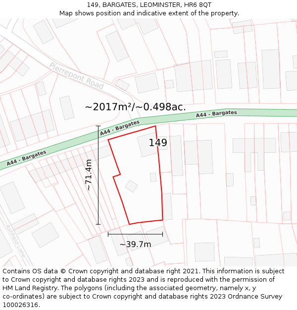 149, BARGATES, LEOMINSTER, HR6 8QT: Plot and title map