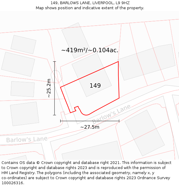 149, BARLOWS LANE, LIVERPOOL, L9 9HZ: Plot and title map