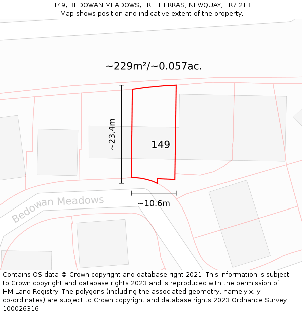 149, BEDOWAN MEADOWS, TRETHERRAS, NEWQUAY, TR7 2TB: Plot and title map