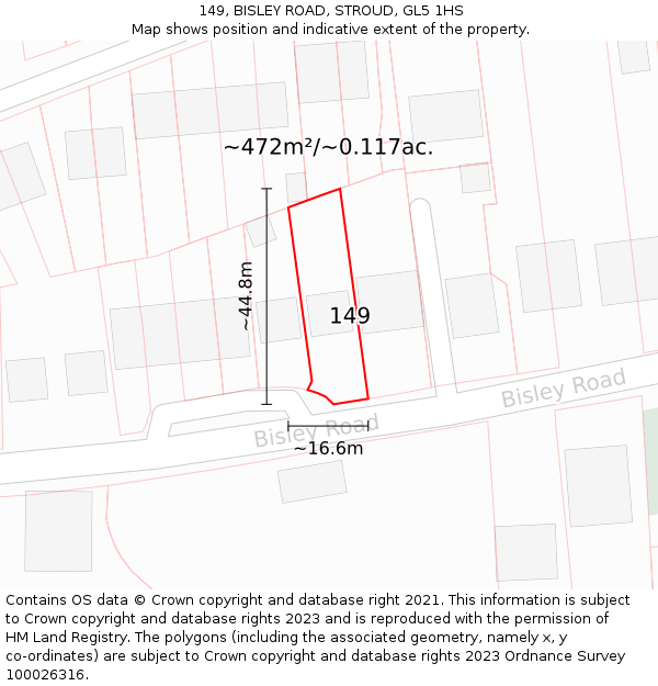 149, BISLEY ROAD, STROUD, GL5 1HS: Plot and title map