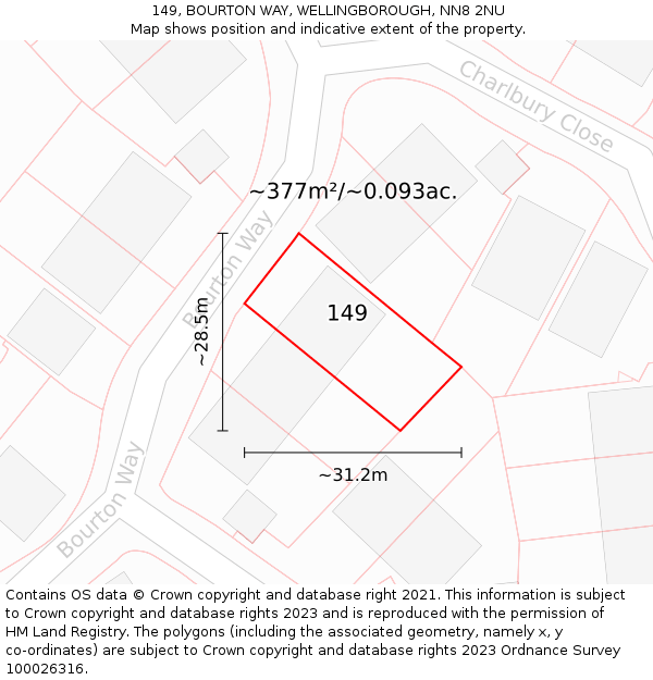 149, BOURTON WAY, WELLINGBOROUGH, NN8 2NU: Plot and title map