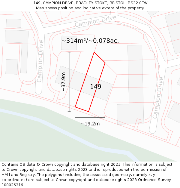 149, CAMPION DRIVE, BRADLEY STOKE, BRISTOL, BS32 0EW: Plot and title map