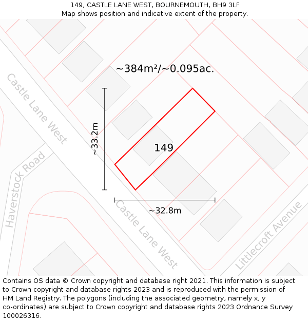 149, CASTLE LANE WEST, BOURNEMOUTH, BH9 3LF: Plot and title map