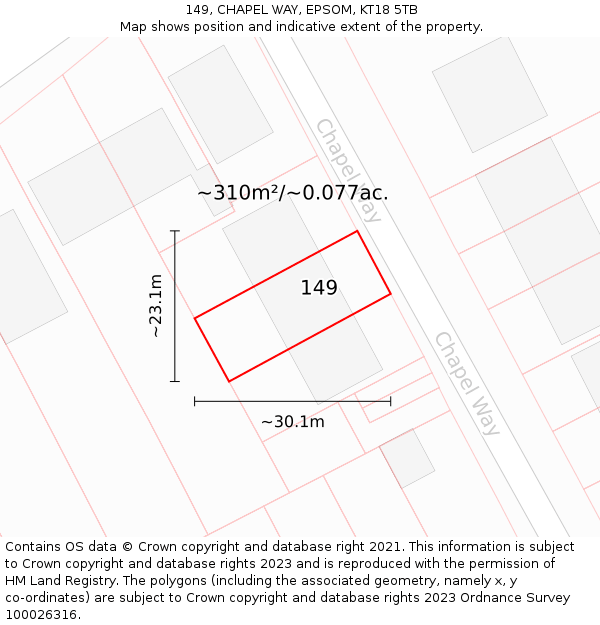 149, CHAPEL WAY, EPSOM, KT18 5TB: Plot and title map