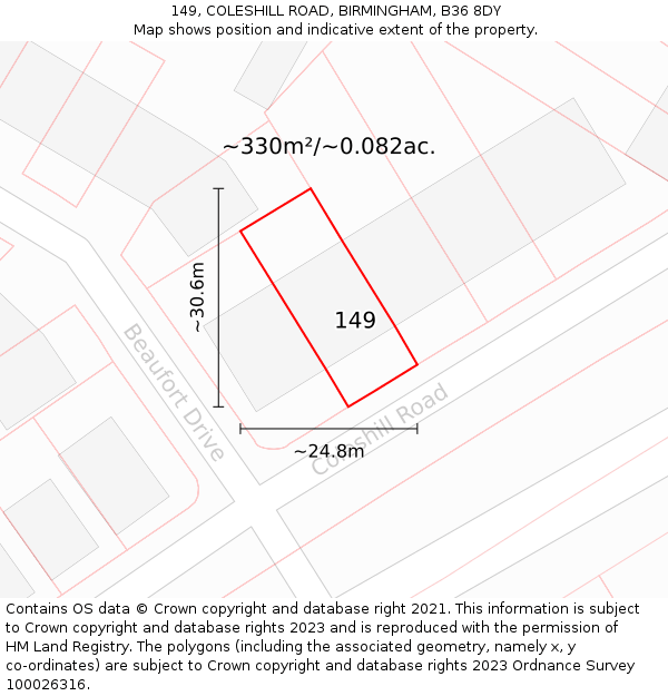 149, COLESHILL ROAD, BIRMINGHAM, B36 8DY: Plot and title map