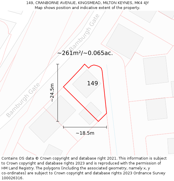 149, CRANBORNE AVENUE, KINGSMEAD, MILTON KEYNES, MK4 4JY: Plot and title map