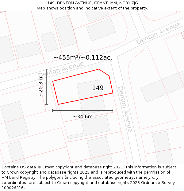 149, DENTON AVENUE, GRANTHAM, NG31 7JG: Plot and title map