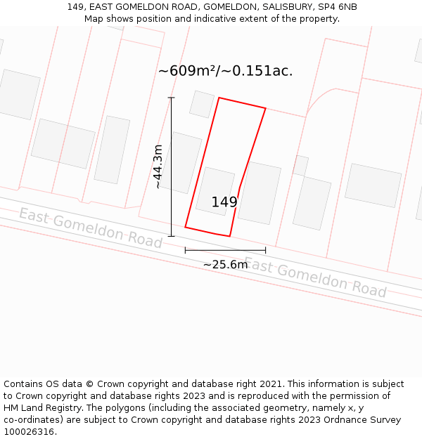 149, EAST GOMELDON ROAD, GOMELDON, SALISBURY, SP4 6NB: Plot and title map