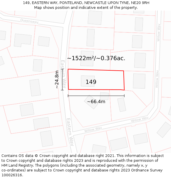 149, EASTERN WAY, PONTELAND, NEWCASTLE UPON TYNE, NE20 9RH: Plot and title map