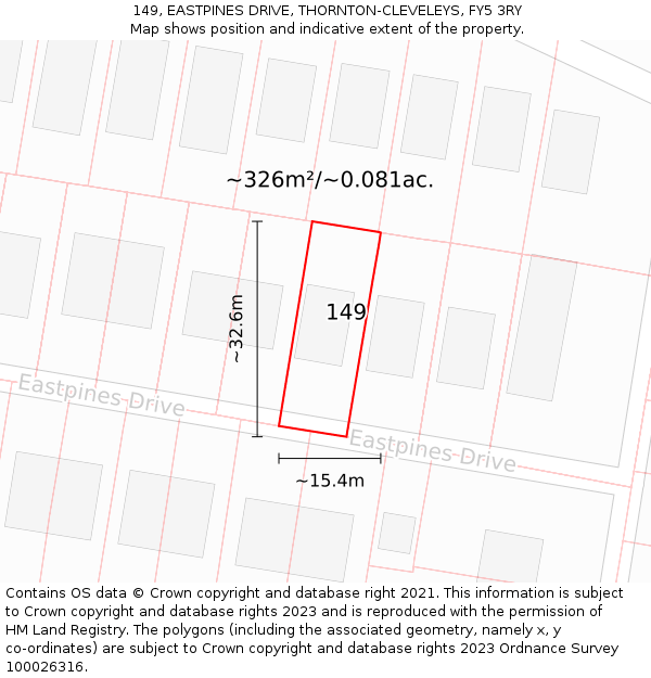 149, EASTPINES DRIVE, THORNTON-CLEVELEYS, FY5 3RY: Plot and title map