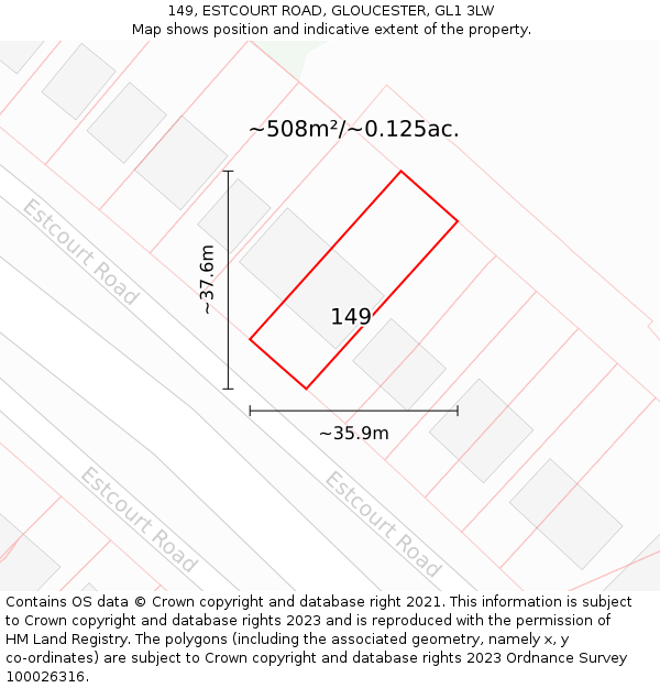 149, ESTCOURT ROAD, GLOUCESTER, GL1 3LW: Plot and title map