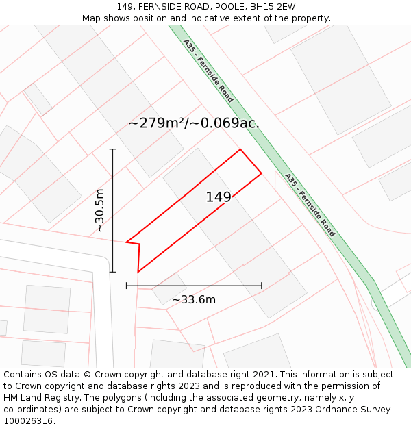 149, FERNSIDE ROAD, POOLE, BH15 2EW: Plot and title map