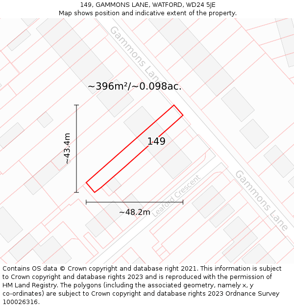 149, GAMMONS LANE, WATFORD, WD24 5JE: Plot and title map