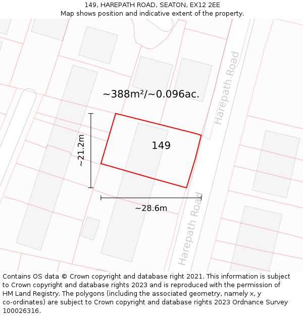 149, HAREPATH ROAD, SEATON, EX12 2EE: Plot and title map