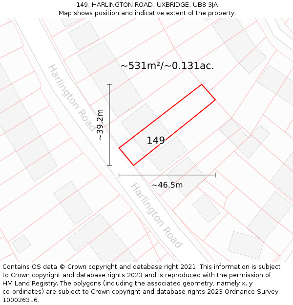 149, HARLINGTON ROAD, UXBRIDGE, UB8 3JA: Plot and title map