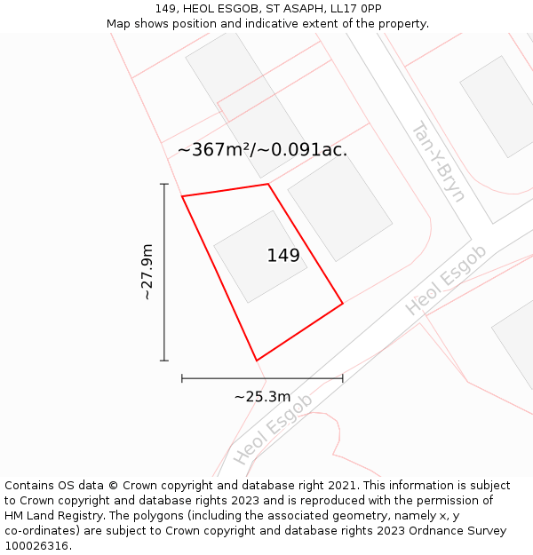 149, HEOL ESGOB, ST ASAPH, LL17 0PP: Plot and title map