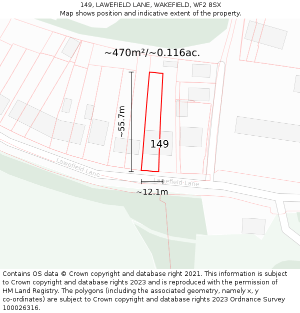 149, LAWEFIELD LANE, WAKEFIELD, WF2 8SX: Plot and title map