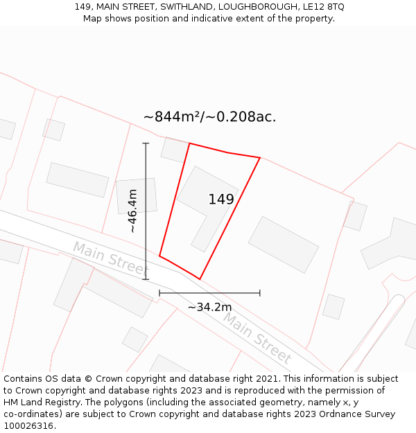 149, MAIN STREET, SWITHLAND, LOUGHBOROUGH, LE12 8TQ: Plot and title map