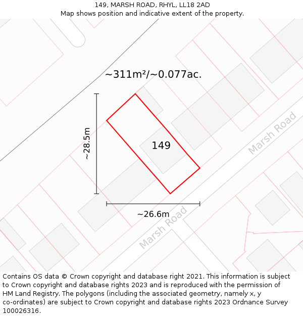 149, MARSH ROAD, RHYL, LL18 2AD: Plot and title map