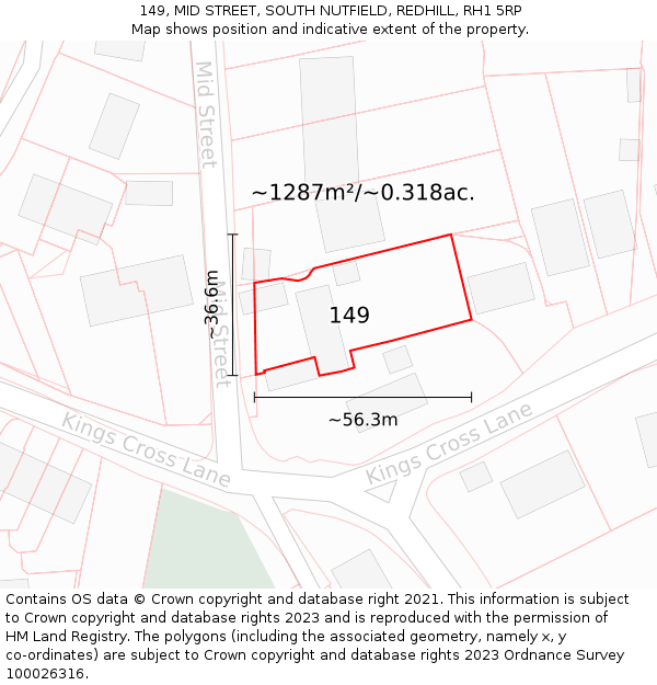 149, MID STREET, SOUTH NUTFIELD, REDHILL, RH1 5RP: Plot and title map