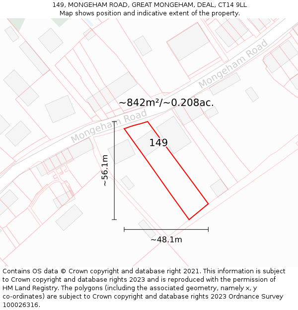 149, MONGEHAM ROAD, GREAT MONGEHAM, DEAL, CT14 9LL: Plot and title map