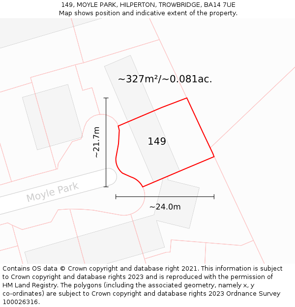 149, MOYLE PARK, HILPERTON, TROWBRIDGE, BA14 7UE: Plot and title map