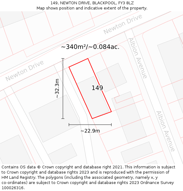 149, NEWTON DRIVE, BLACKPOOL, FY3 8LZ: Plot and title map