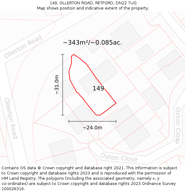149, OLLERTON ROAD, RETFORD, DN22 7UG: Plot and title map