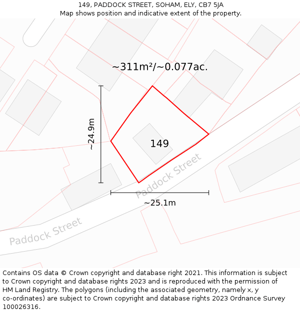 149, PADDOCK STREET, SOHAM, ELY, CB7 5JA: Plot and title map