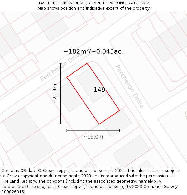 149, PERCHERON DRIVE, KNAPHILL, WOKING, GU21 2QZ: Plot and title map