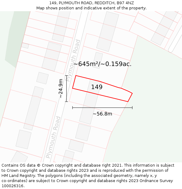 149, PLYMOUTH ROAD, REDDITCH, B97 4NZ: Plot and title map