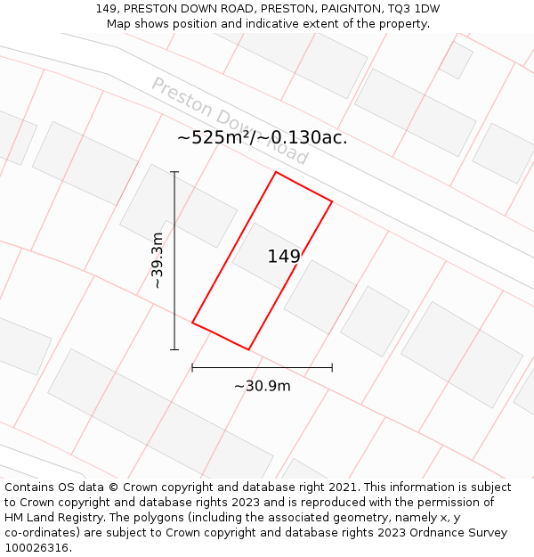 149, PRESTON DOWN ROAD, PRESTON, PAIGNTON, TQ3 1DW: Plot and title map