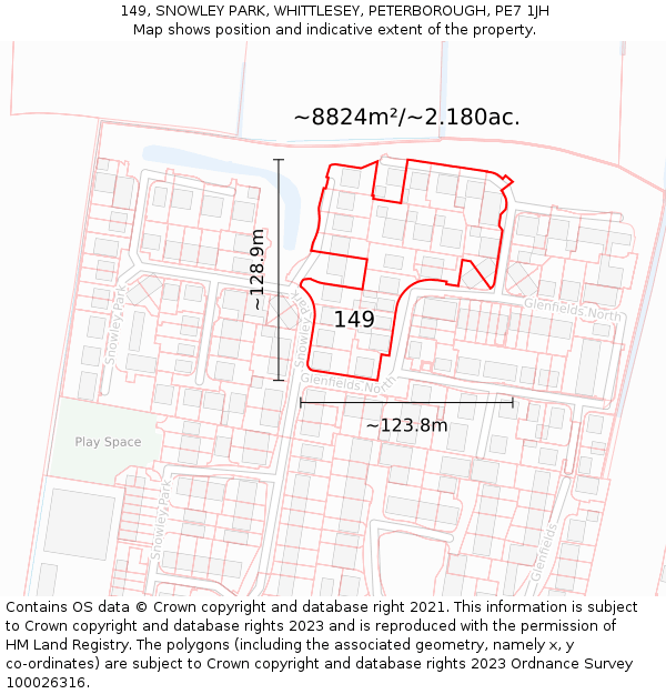 149, SNOWLEY PARK, WHITTLESEY, PETERBOROUGH, PE7 1JH: Plot and title map